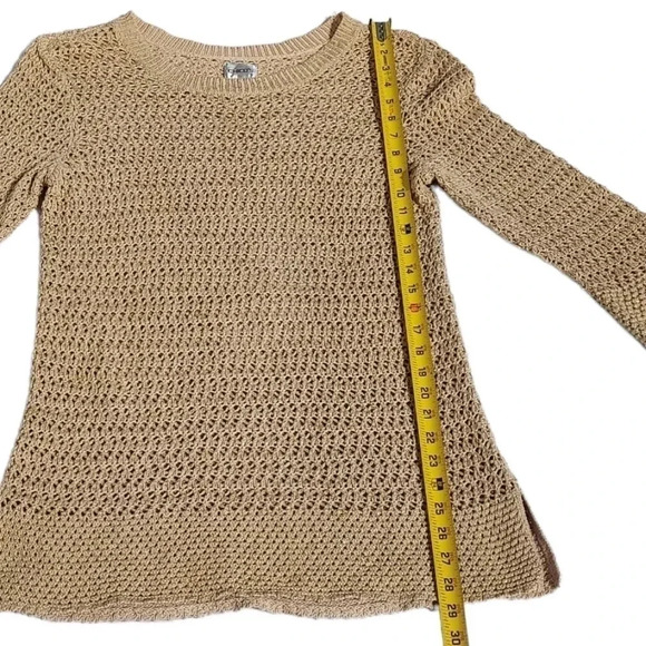Chicos Light Brown/Gold Glittered Open Knit Sweater Size 1 - Picture 5 of 9